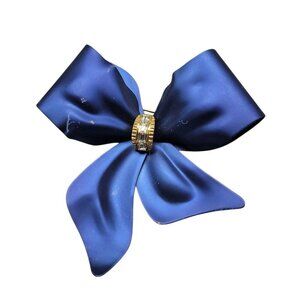 Blue Bow Brooch Enamel Velvet Look Tied Ribbon Pin Christmas Holiday Jewelry